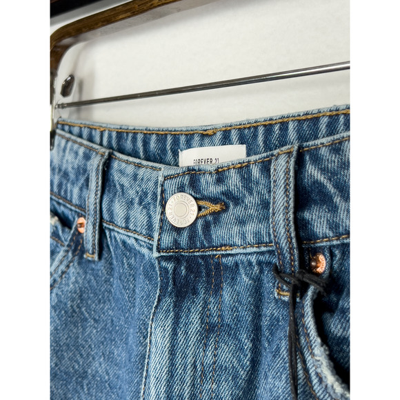 Forever 21 Distressed Mid Rise Baggy Wide Straight Jean Retro Y2K Grunge Size 27 - Picture 3 of 5